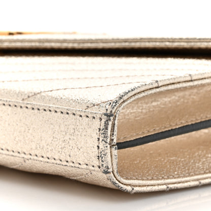 Saint Laurent Metallic Crackled Calfskin Matelasse Chevron Monogram Chain Wallet Gold 10 of 17