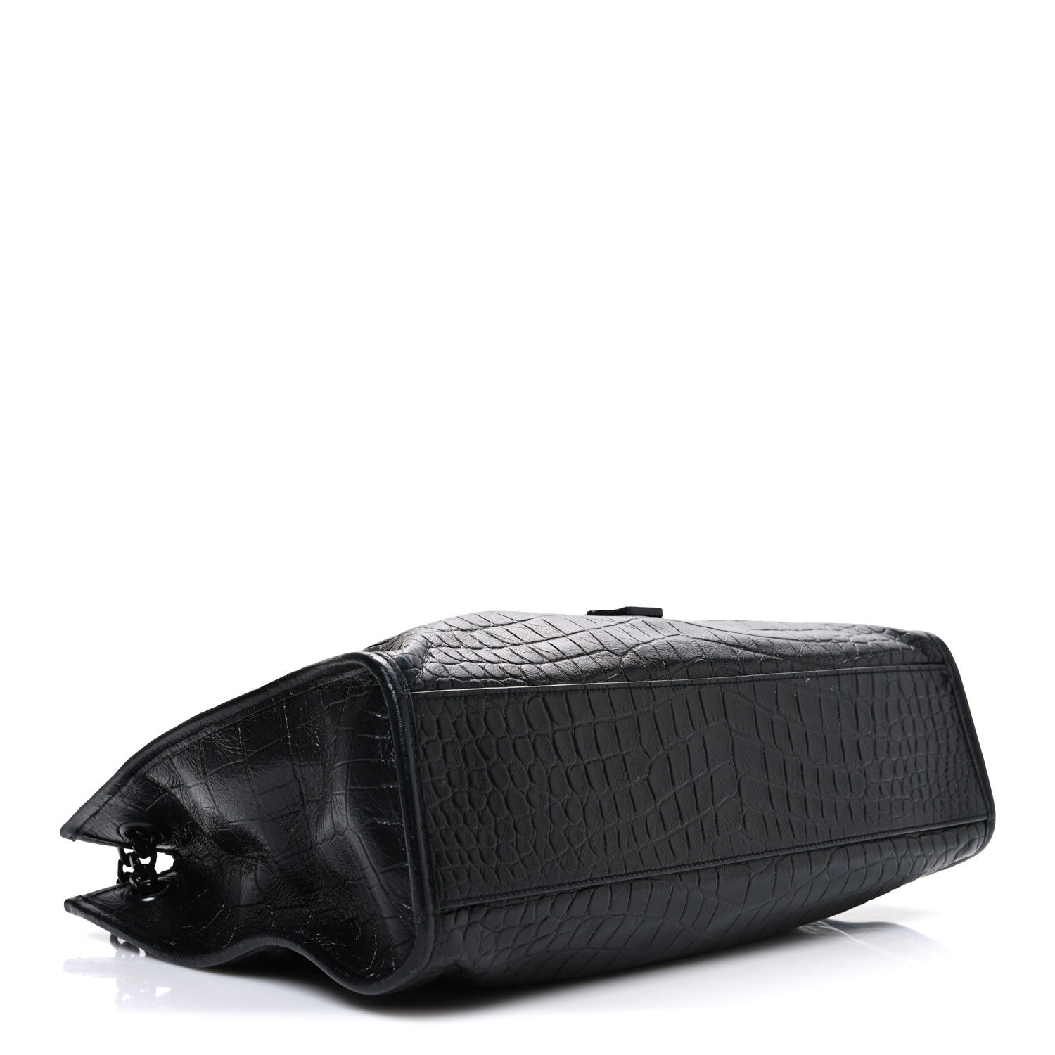 Saint Laurent Calfskin Crocodile Embossed Monogram Medium Niki Shopping Bag Black 4 of 12