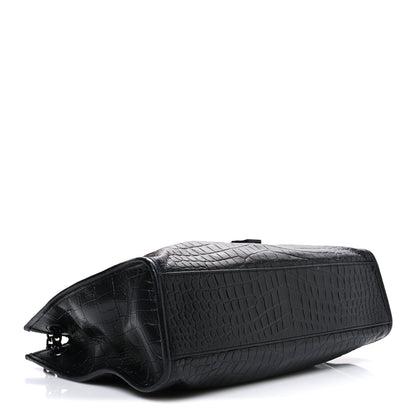 Saint Laurent Calfskin Crocodile Embossed Monogram Medium Niki Shopping Bag Black 4 of 12