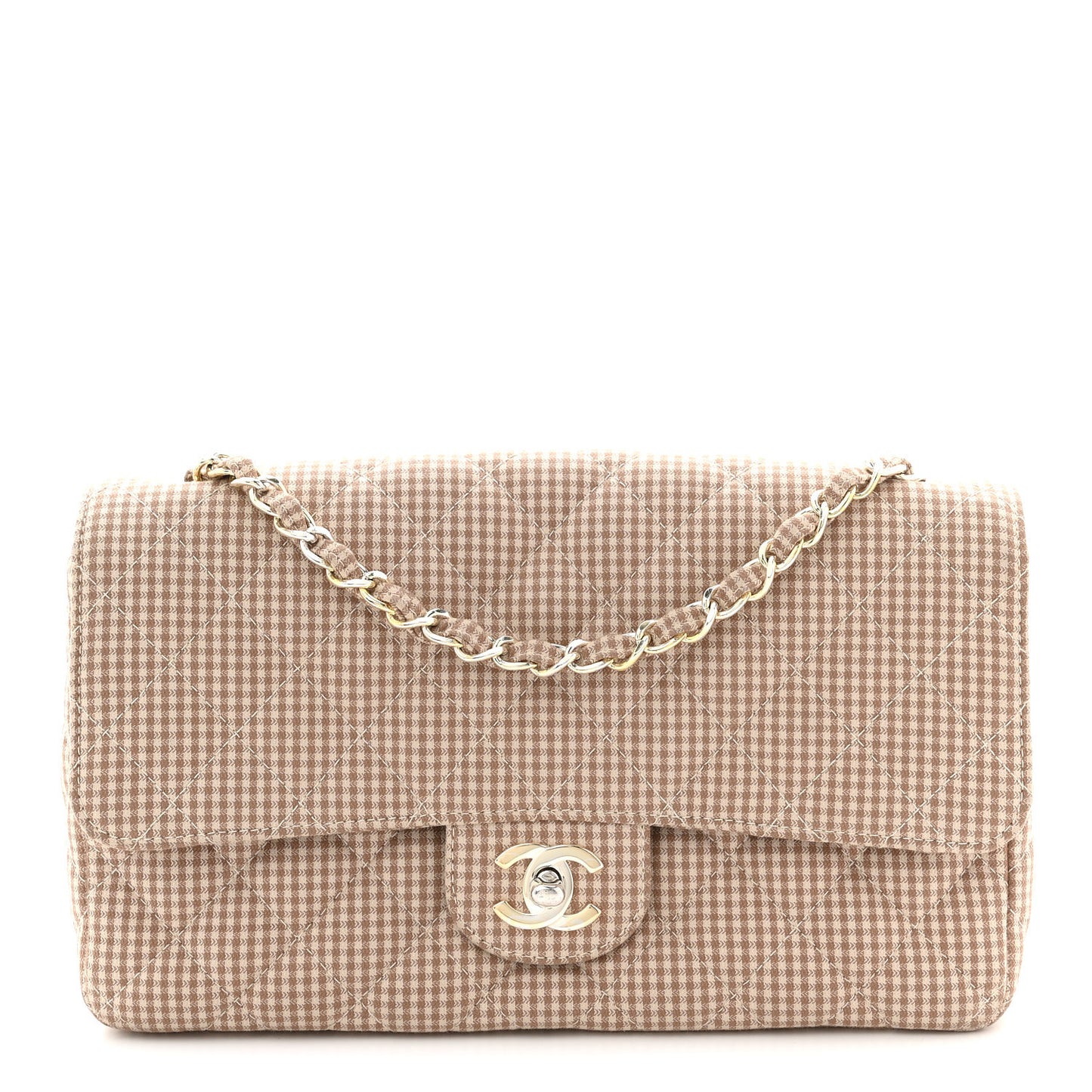 Toile Gingham Medium Single Flap Beige
