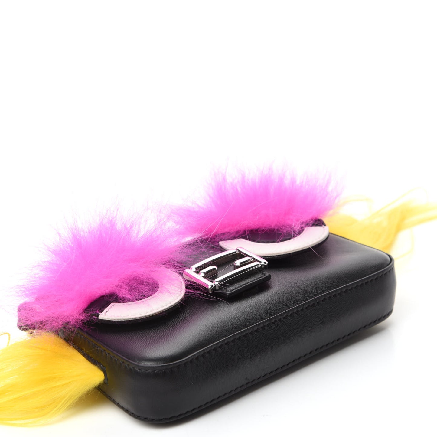 Nappa Shatoosh Fox Goat Fur Monster Micro Baguette Black Fuchsia Giallo