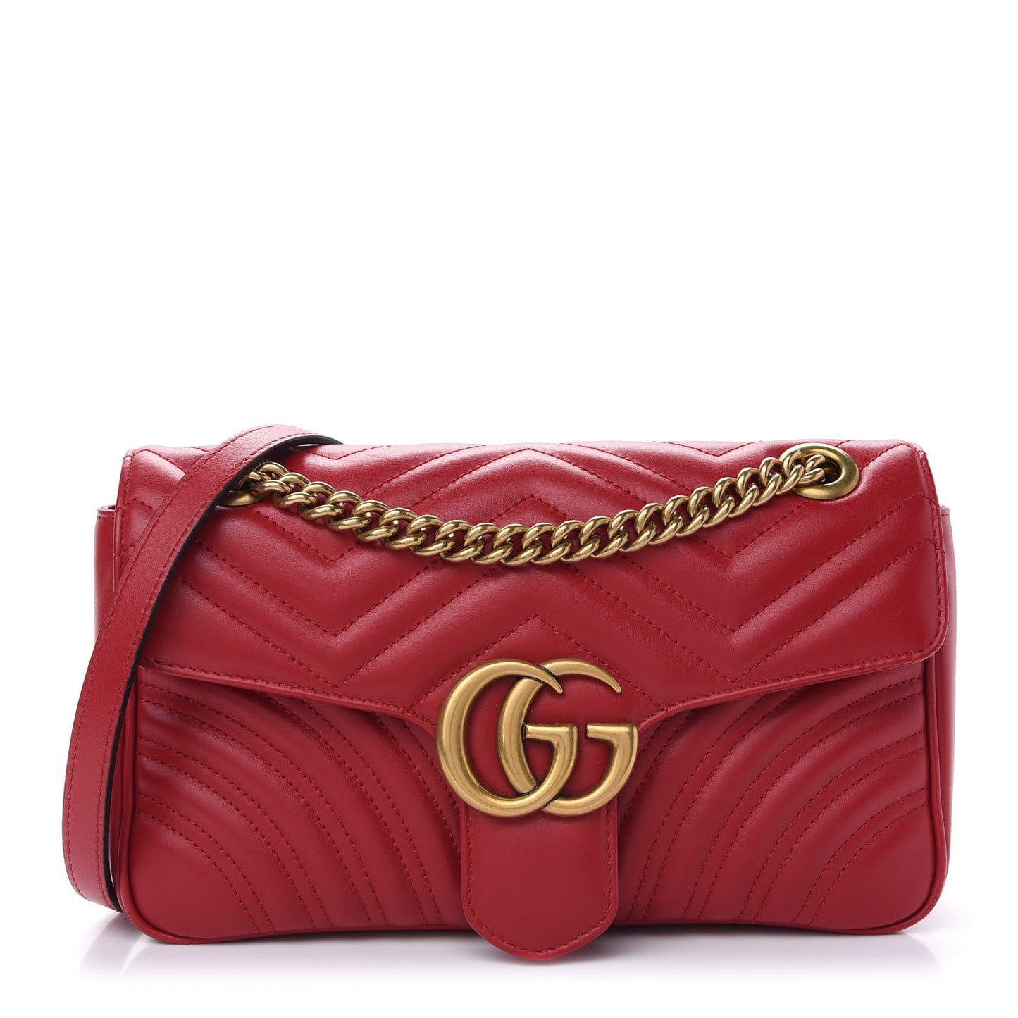 Calfskin Matelasse Small GG Marmont Shoulder Bag Hibiscus Red