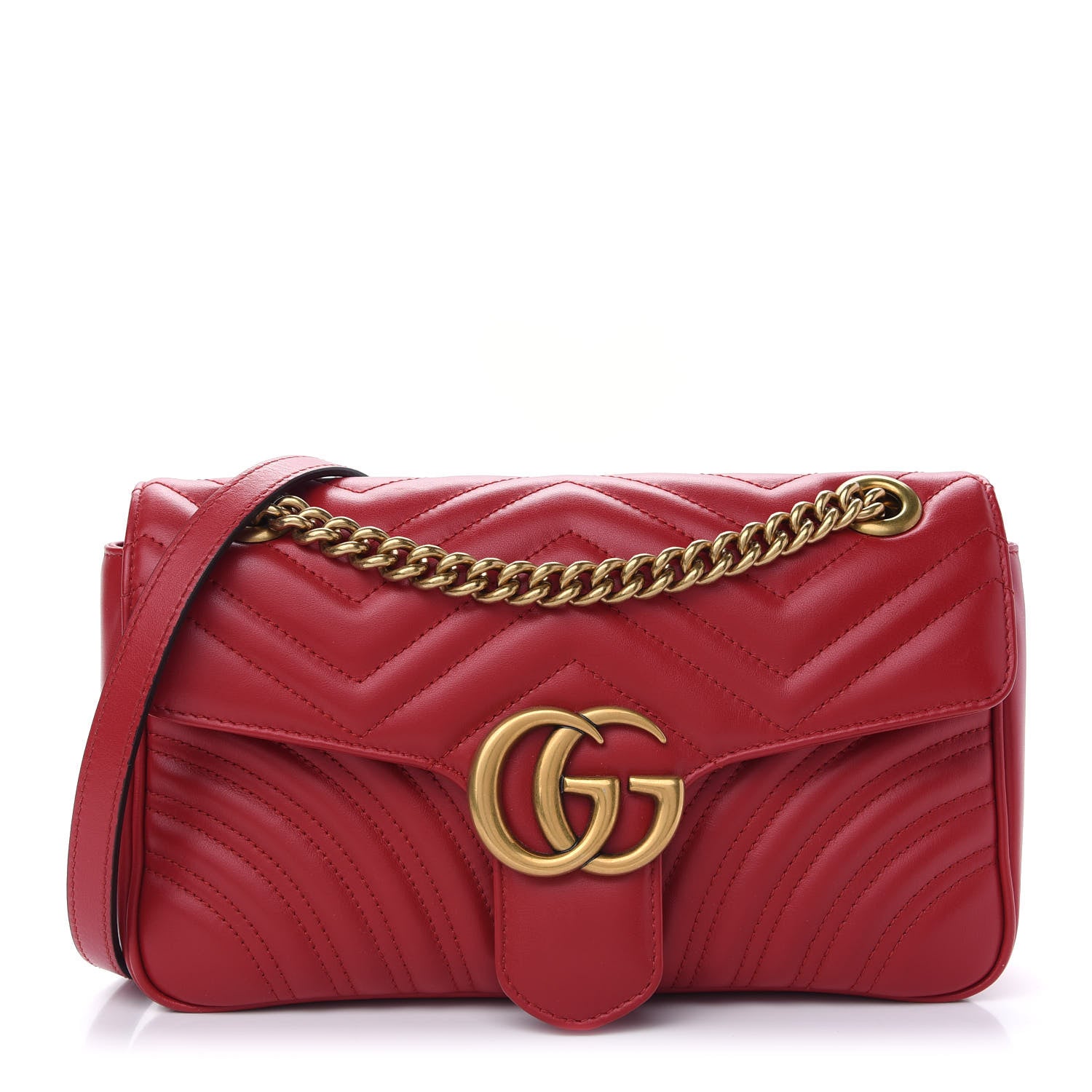 Gucci Calfskin Matelasse Small GG Marmont Shoulder Bag Hibiscus Red 1 of 9