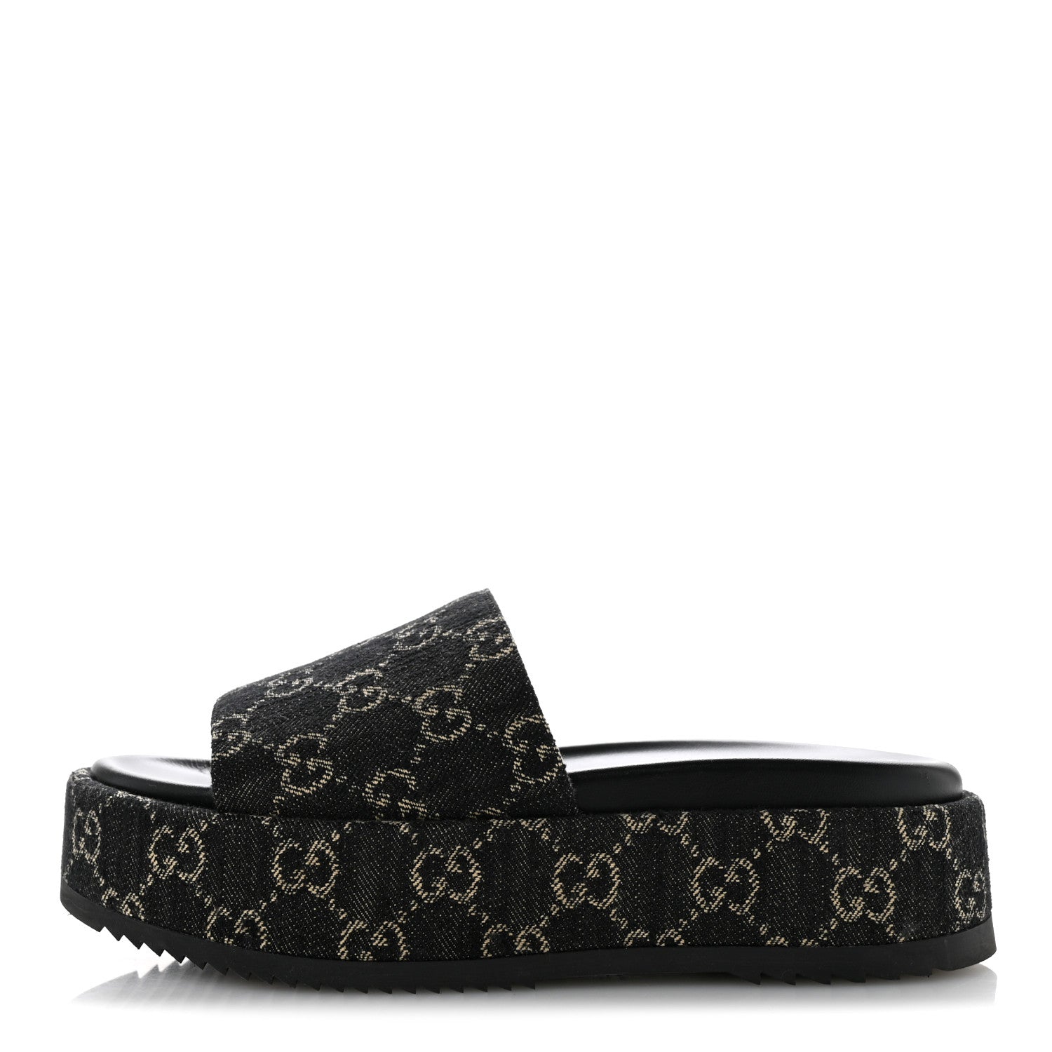 Gucci Jacquard Black Denim GG Monogram Angelina Platform 55mm Slide Sandals 38.5 Black Ivory 1 of 12