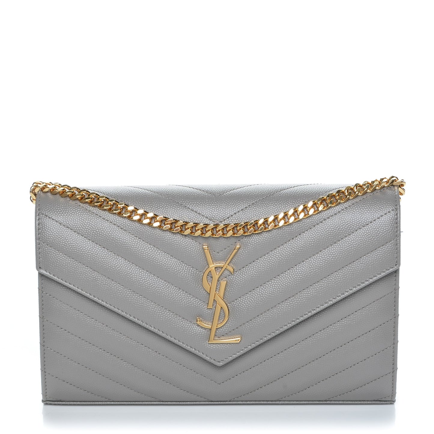Grain De Poudre Matelasse Chevron Monogram Chain Wallet Oyster Grey