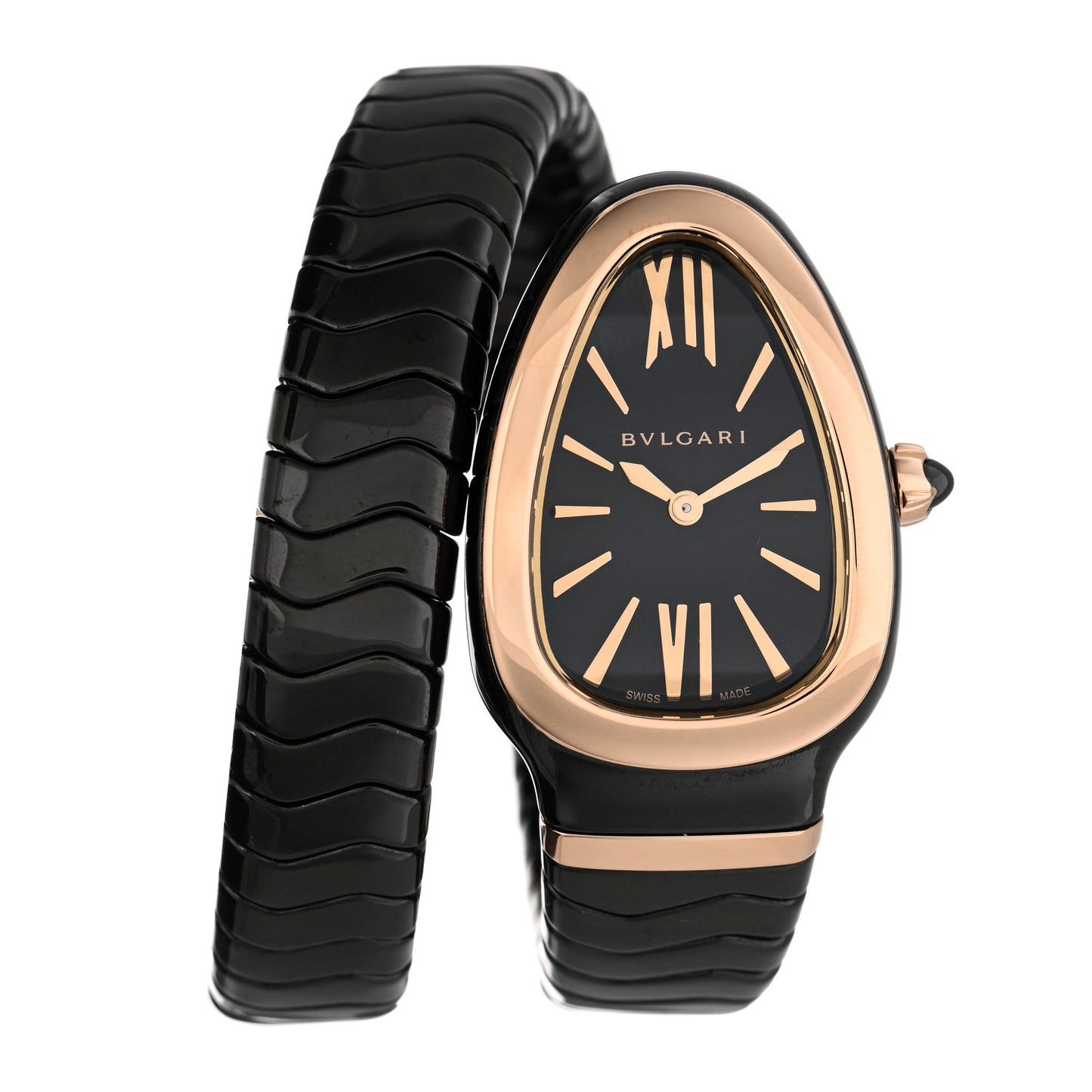 18K Rose Gold Ceramic 35mm Serpenti Tubogas Quartz Watch Black