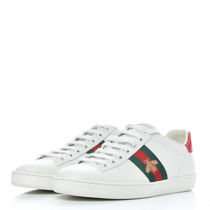Gucci Calfskin Ayers Bee Embroidered Womens Ace Sneakers 37.5 White Green 3 of 16