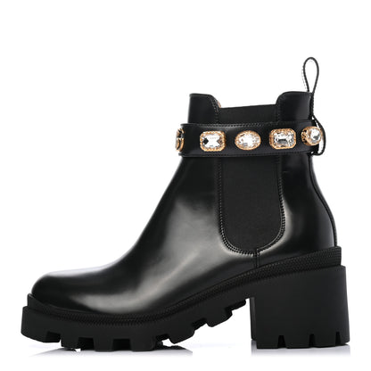 Gucci Calfskin Crystal GG Trip Chelsea Ankle Boots 37.5 Black 1 of 9