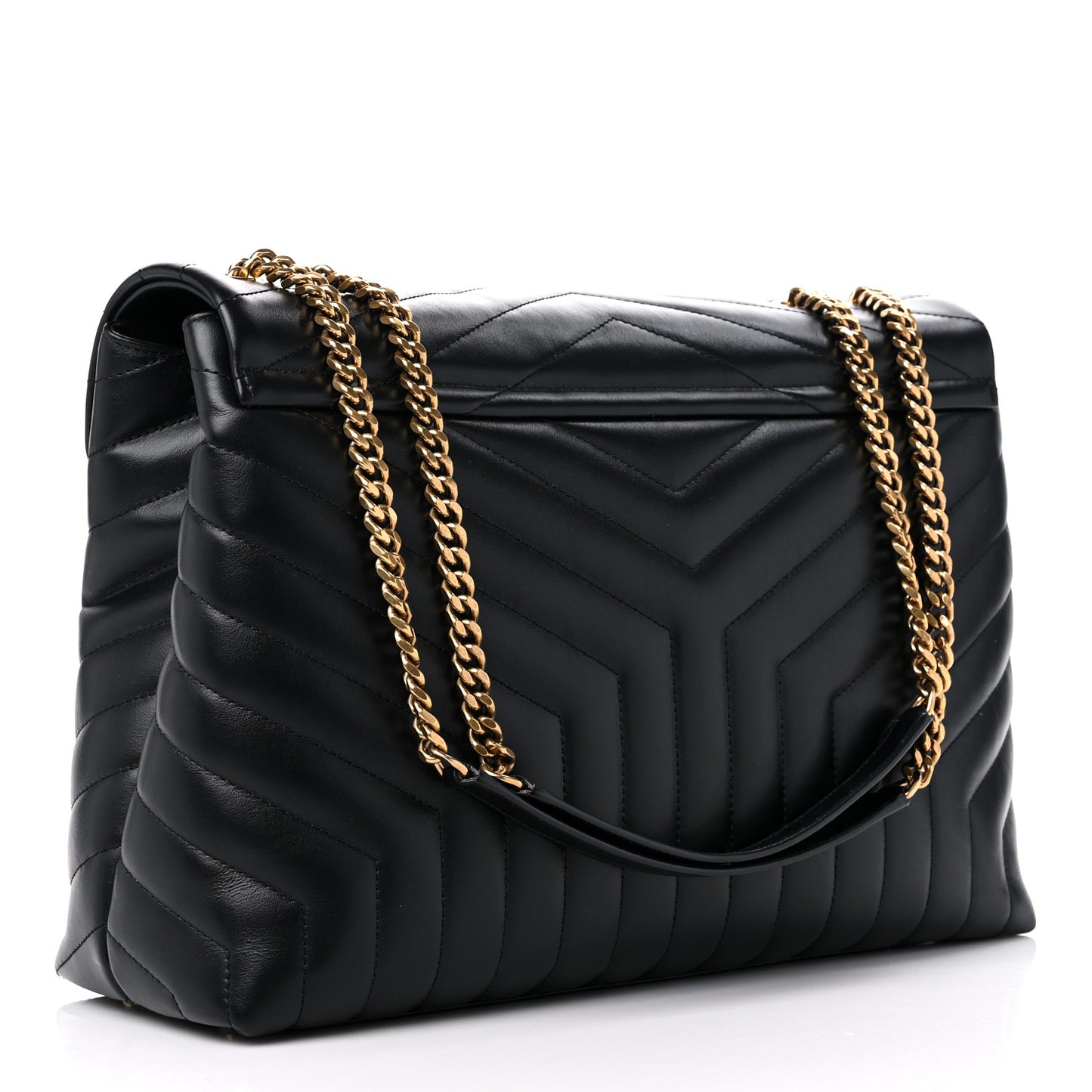 Calfskin Y Quilted Monogram Large Loulou Chain Satchel Black