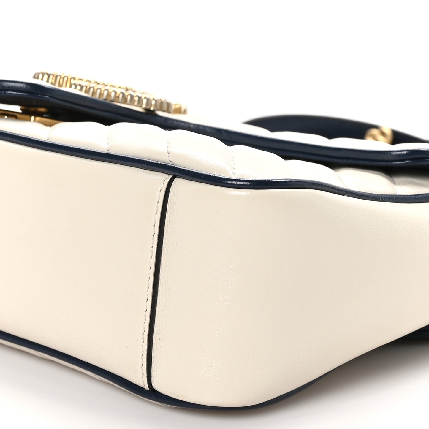 Vintage Effect Calfskin Matelasse Diagonal Small Torchon GG Marmont Shoulder Bag Mystic White Blue Agata