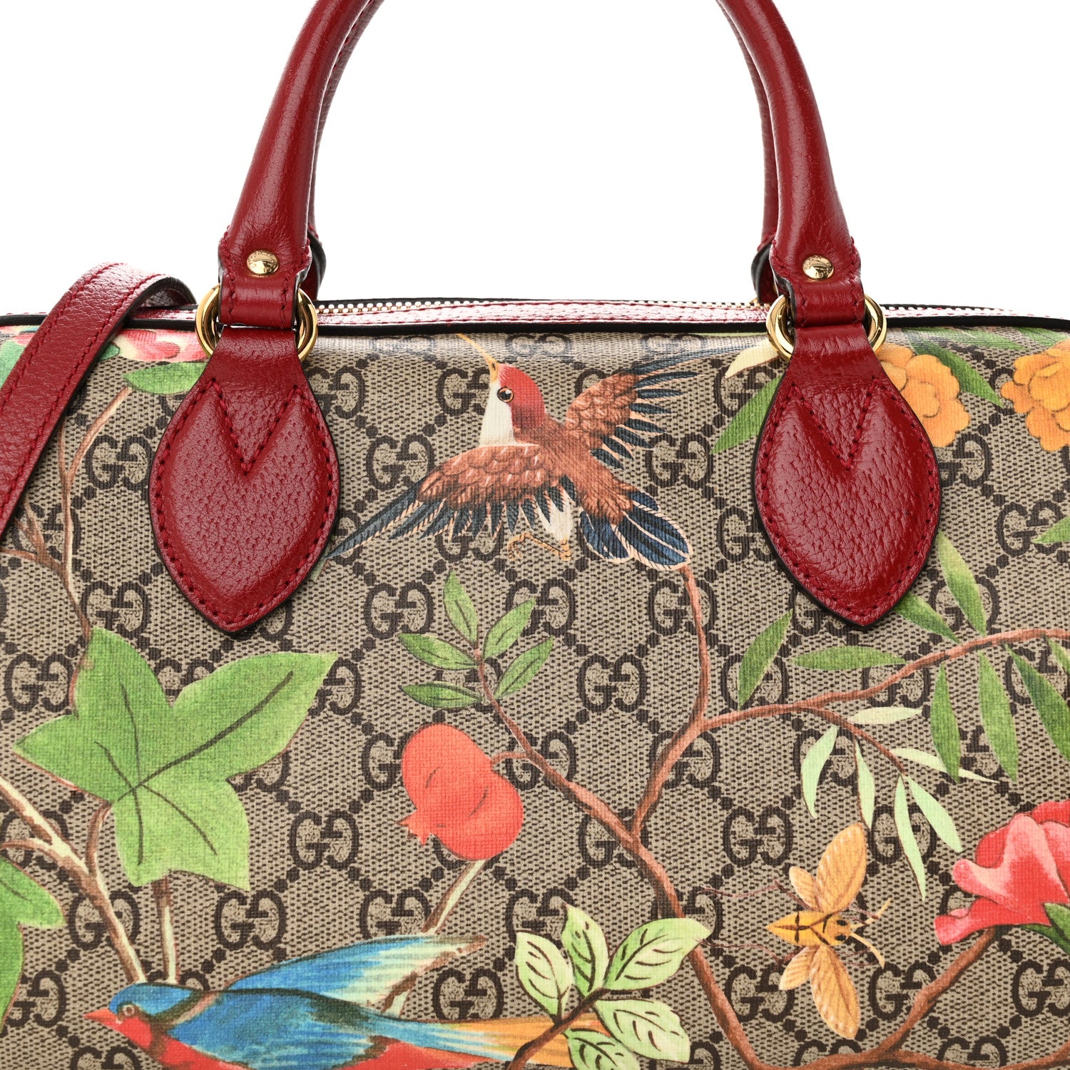 Gucci GG Supreme Monogram Tian Small Boston Beige Multicolor Red 9 of 15