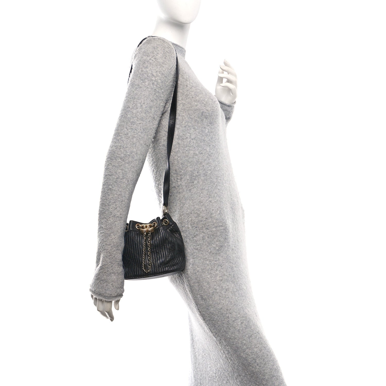 Chanel Crumpled Calfskin Coco Pleats Small Drawstring Bag Black 2 of 10