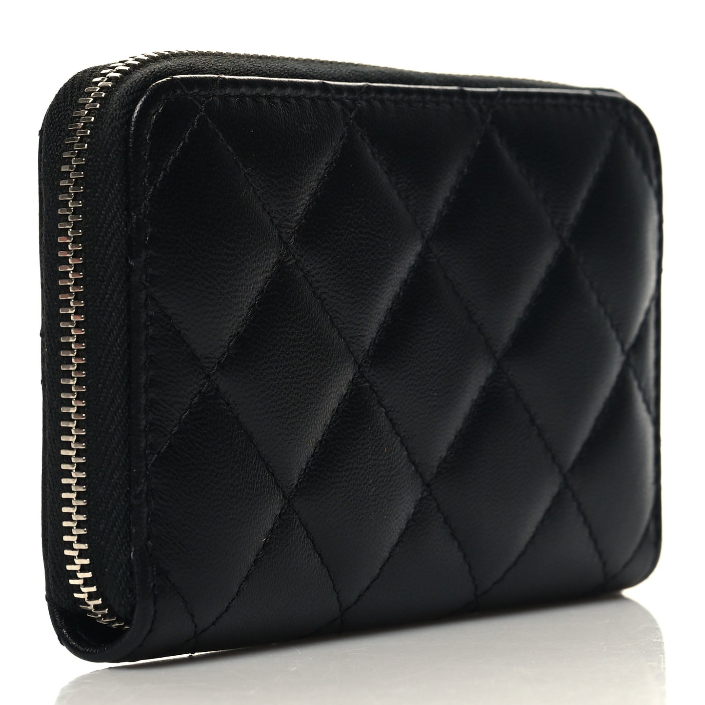 Lambskin Crystal Star Quilted Studded CC Zip Around Card Holder Wallet Black