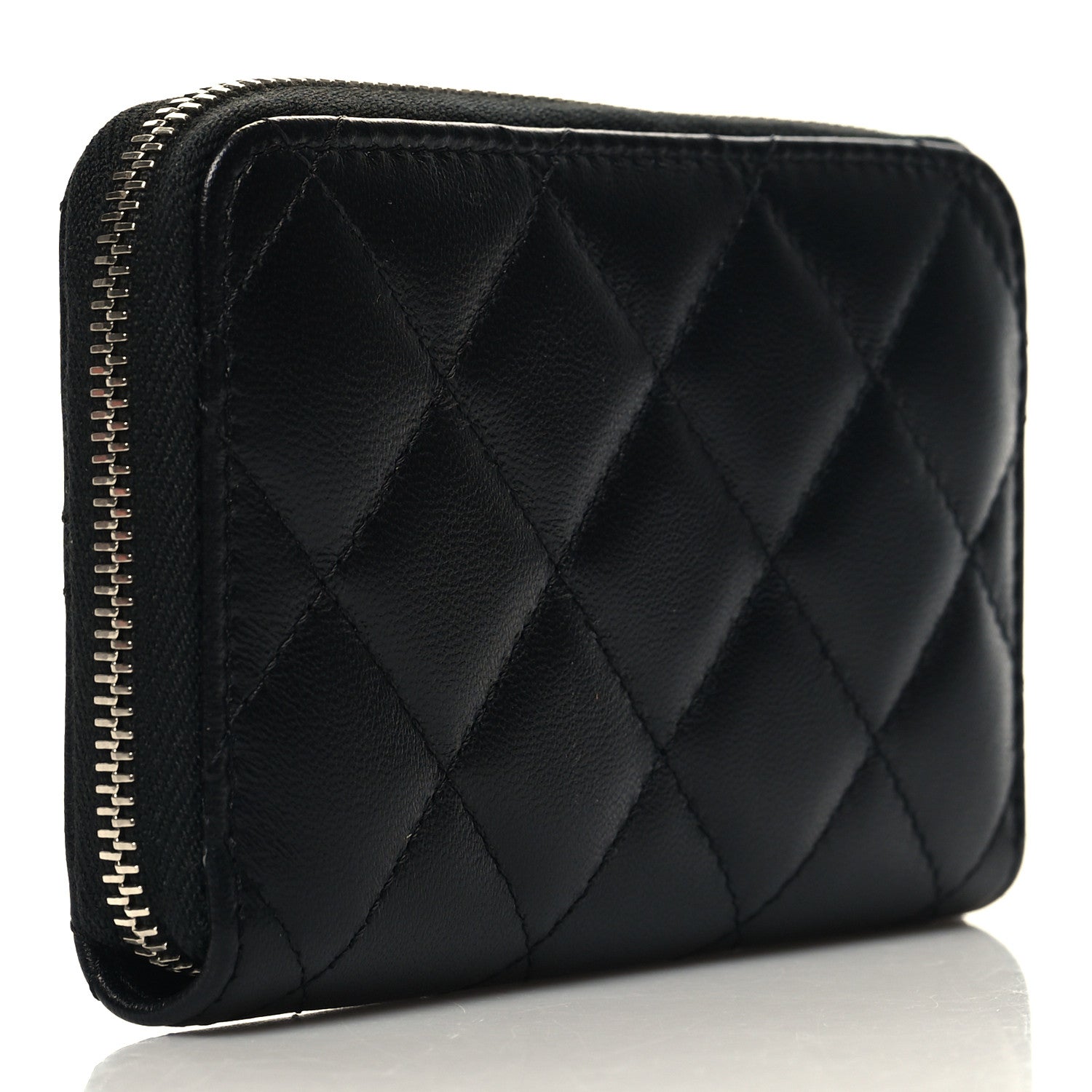 Chanel Lambskin Crystal Star Quilted Studded CC Zip Around Card Holder Wallet Black 3 of 8