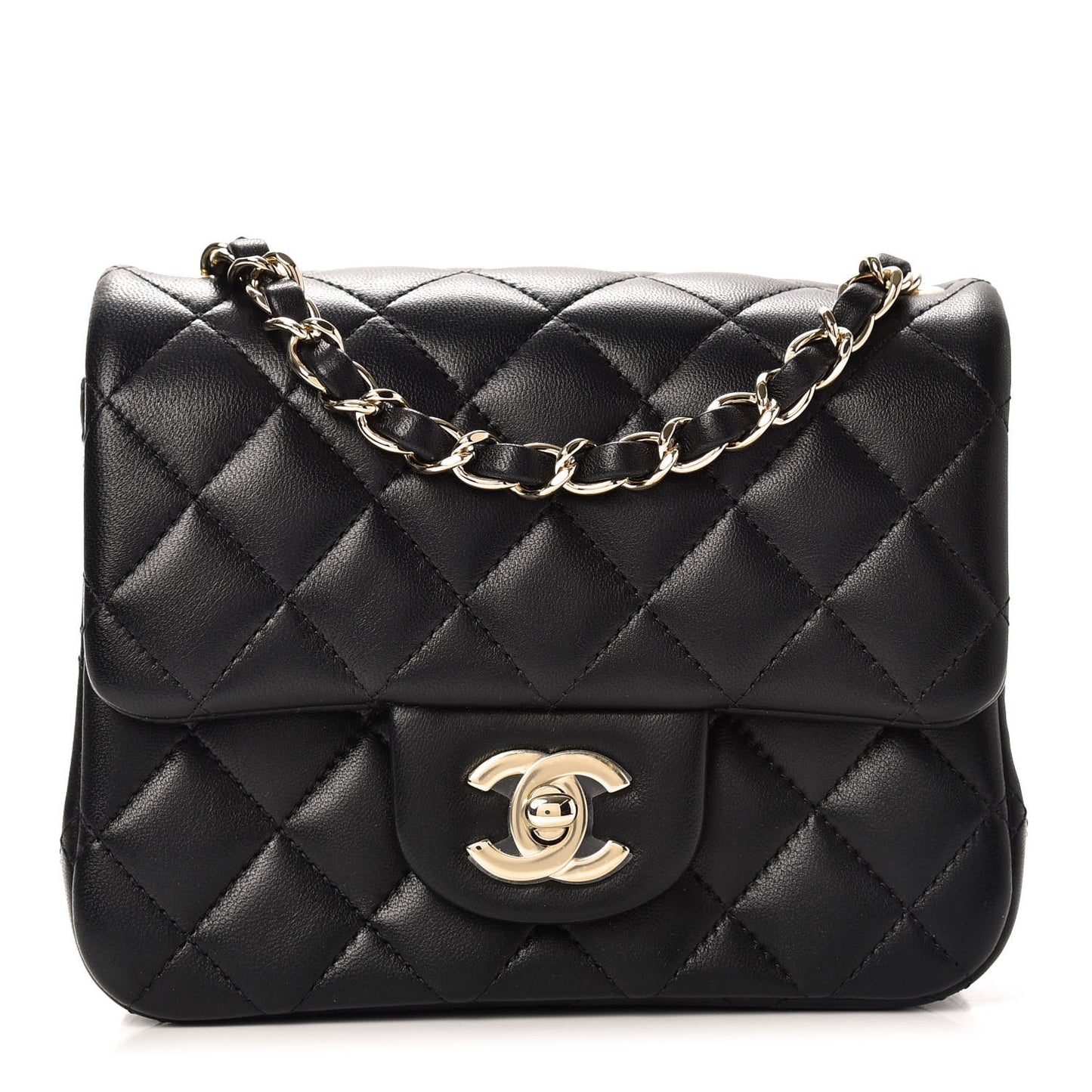 Lambskin Quilted Mini Square Flap Black