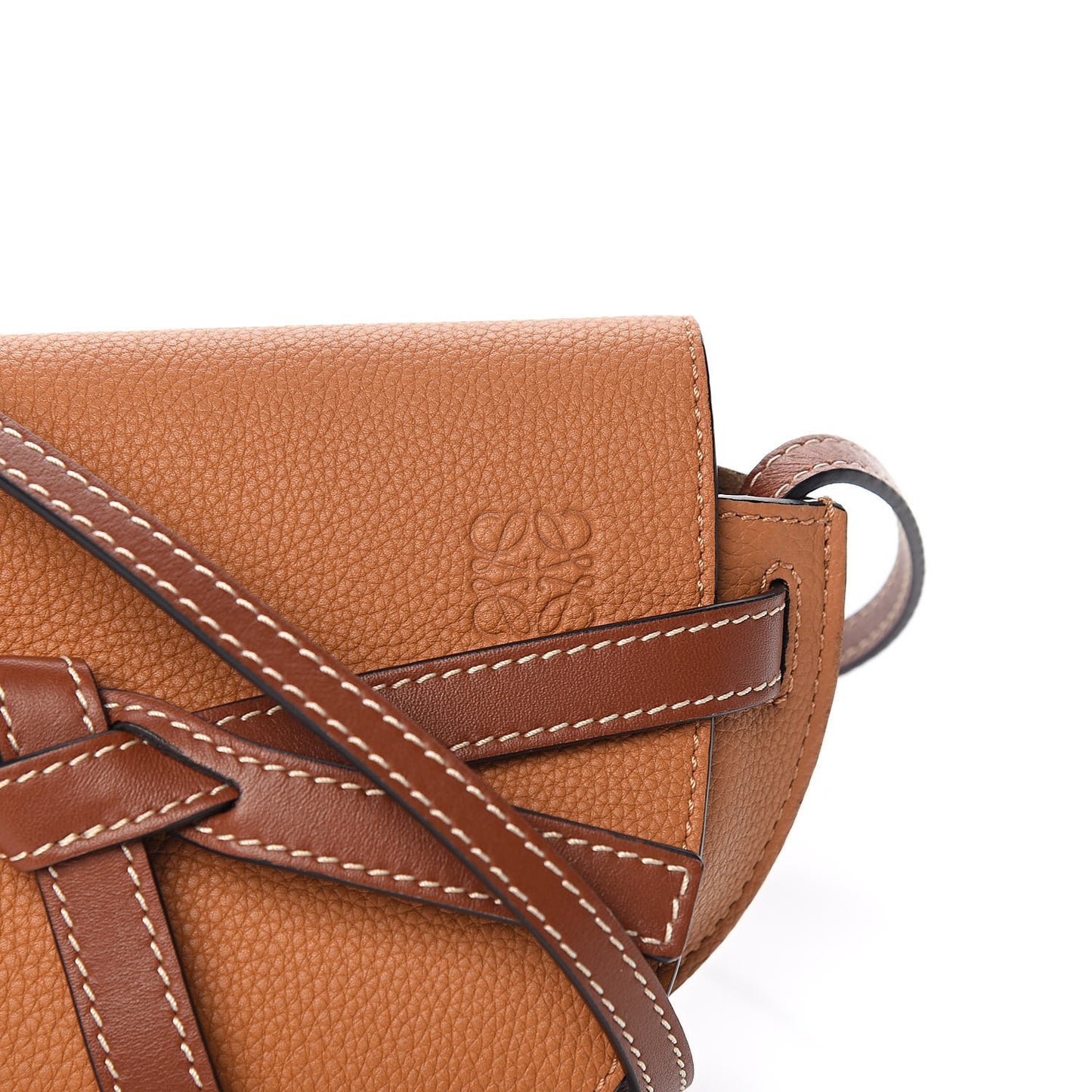 Grained Calfskin Mini Gate Crossbody Bag Caramel Pecan