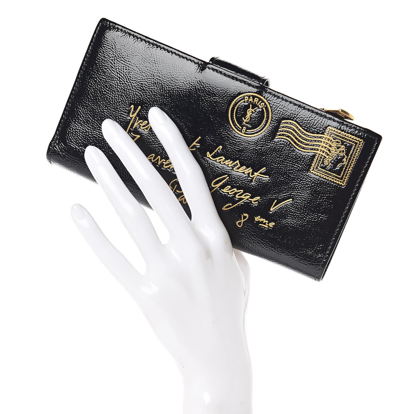 Patent Y-Mail Long Wallet Black
