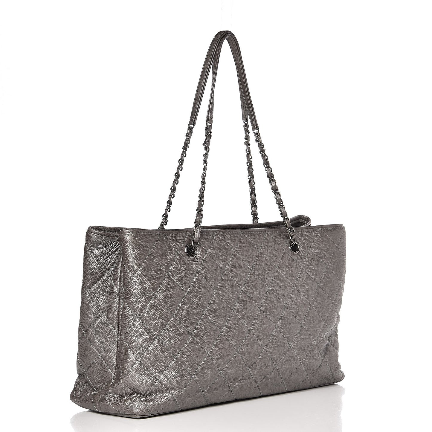 Metallic Caviar Quilted Large Shopping Tote Grey