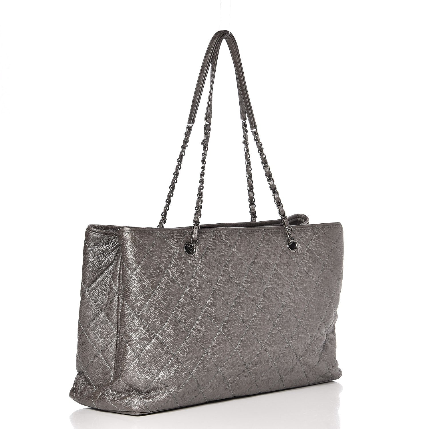 Chanel Metallic Caviar Quilted Large Shopping Tote Grey 3 of 7