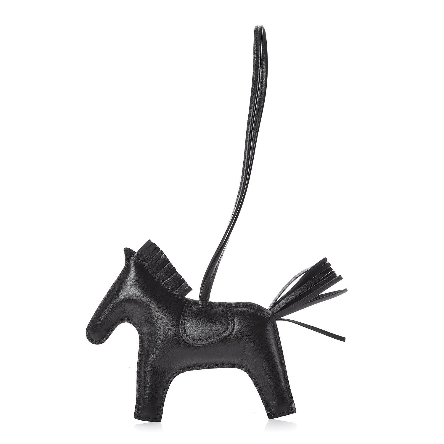 Hermes Milo Lambskin Grigri Rodeo Horse Bag Charm MM So Black 1 of 5