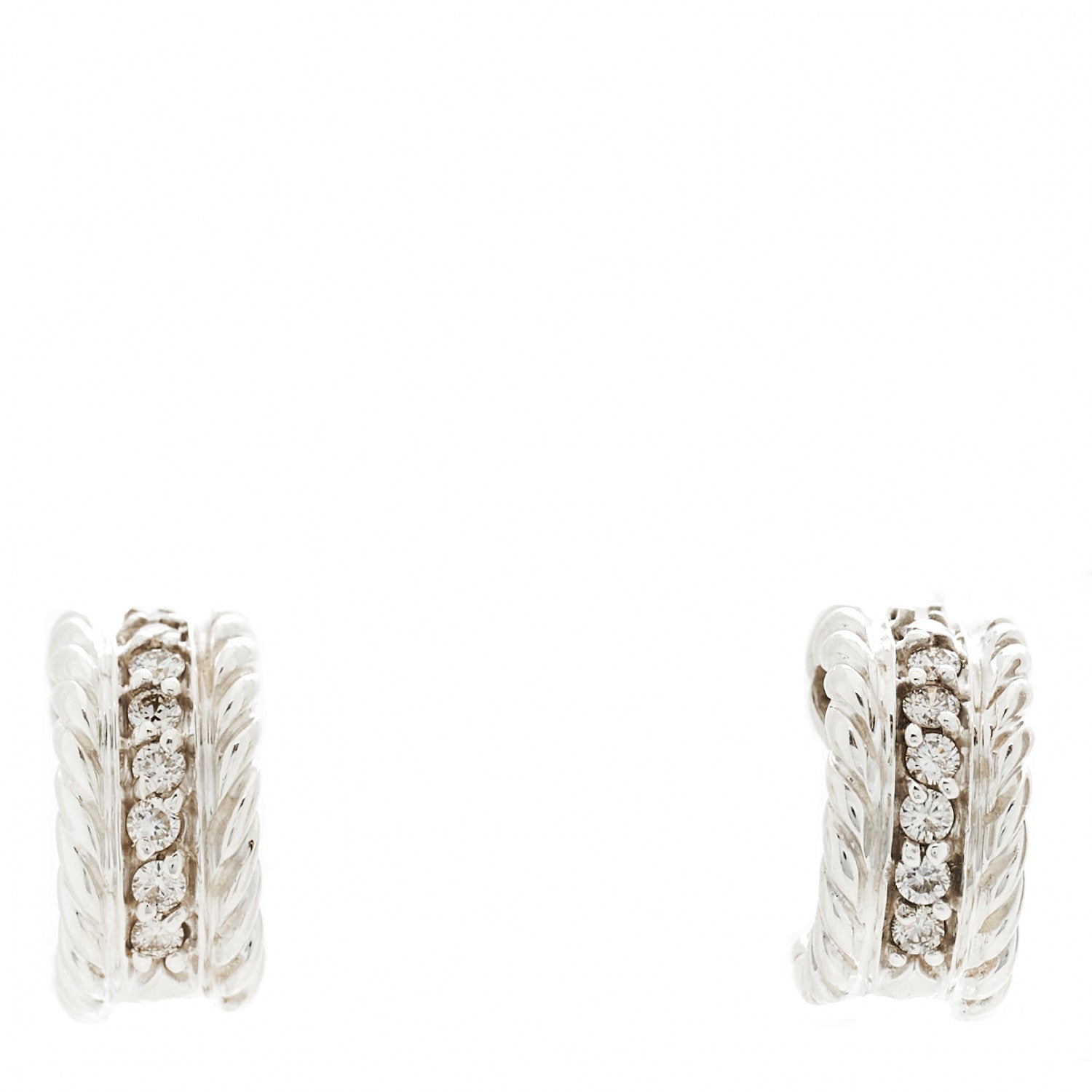 David Yurman Sterling Silver Diamond 12mm Cable Hoop Earrings 1 of 4