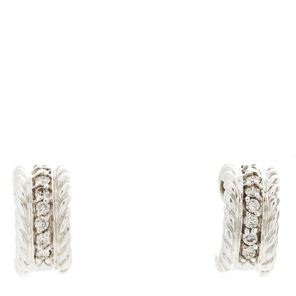 David Yurman Sterling Silver Diamond 12mm Cable Hoop Earrings 1 of 4