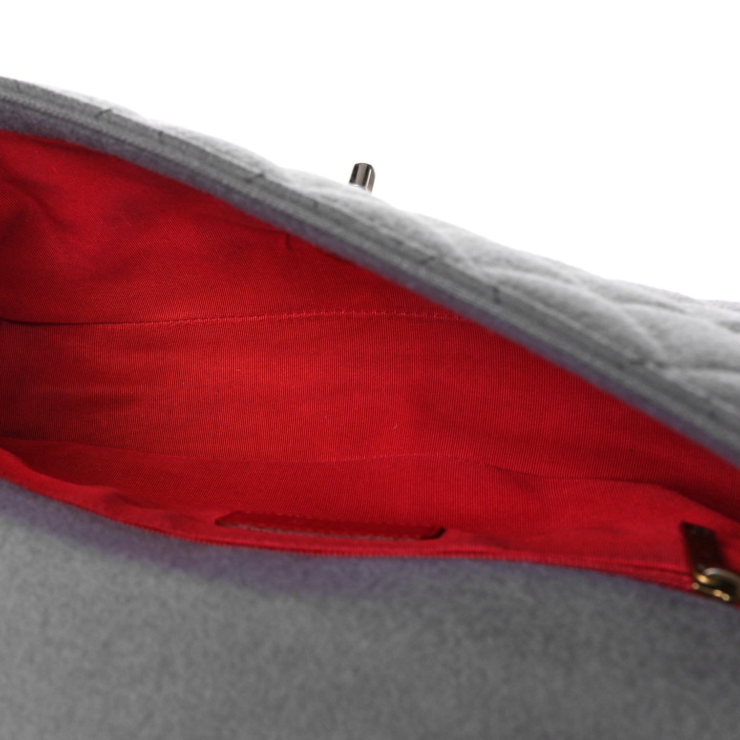Wool Felt Grosgrain Quilted Medium CC Eyelet Flap Grey