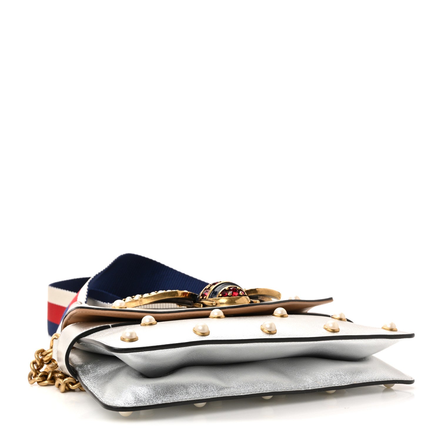 Gucci Metallic Nappa Pearl Studded Mini Queen Margaret Broadway Shoulder Bag Silver 4 of 10