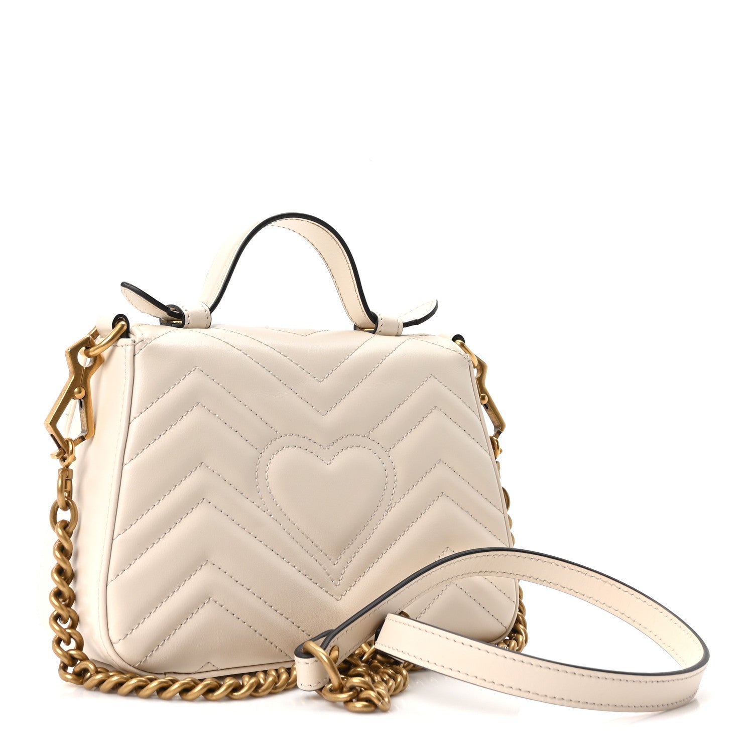 Gucci Calfskin Matelasse Mini GG Marmont Top Handle Shoulder Bag White 2 of 9