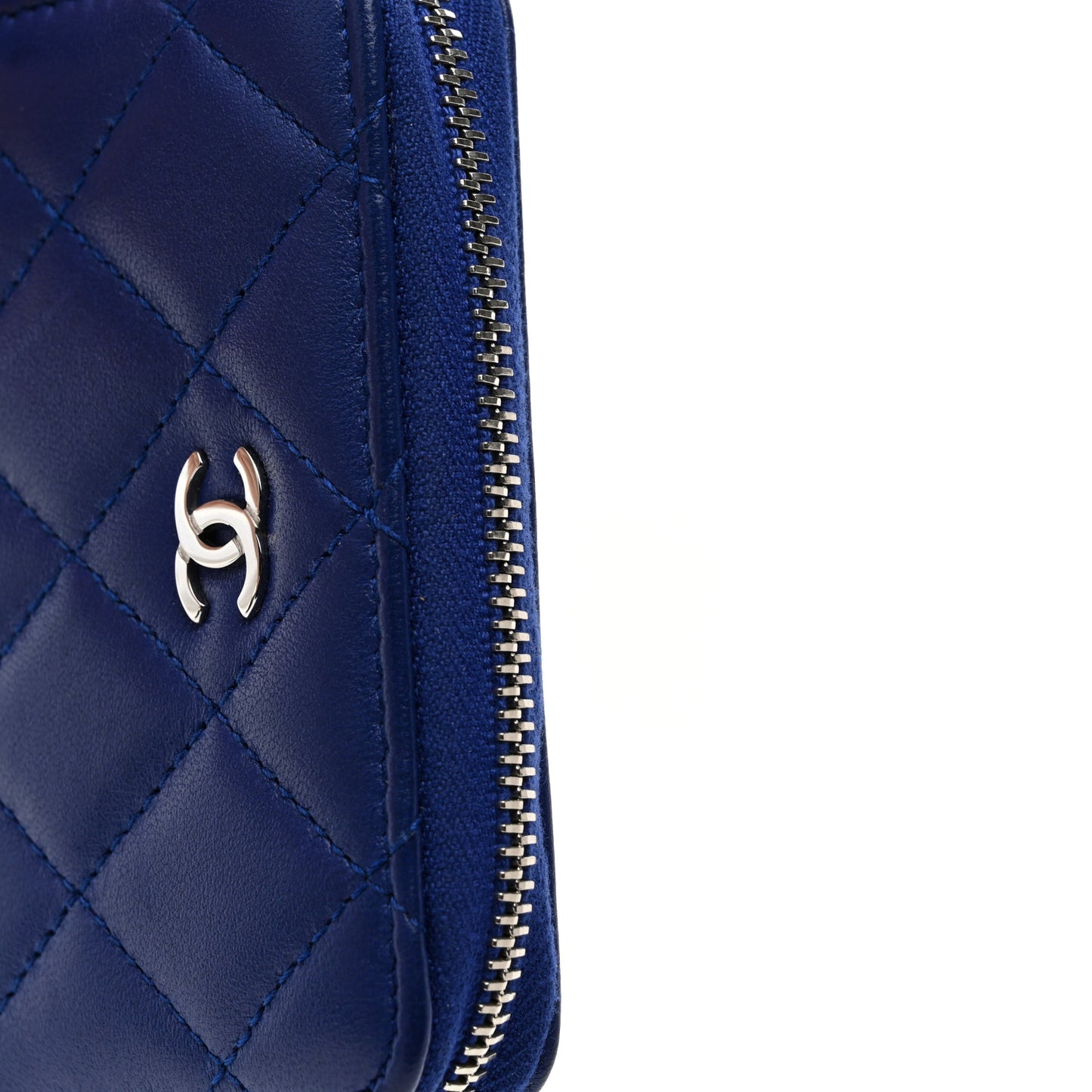 Lambskin Quilted Zip Around Coin Purse Wallet Blue