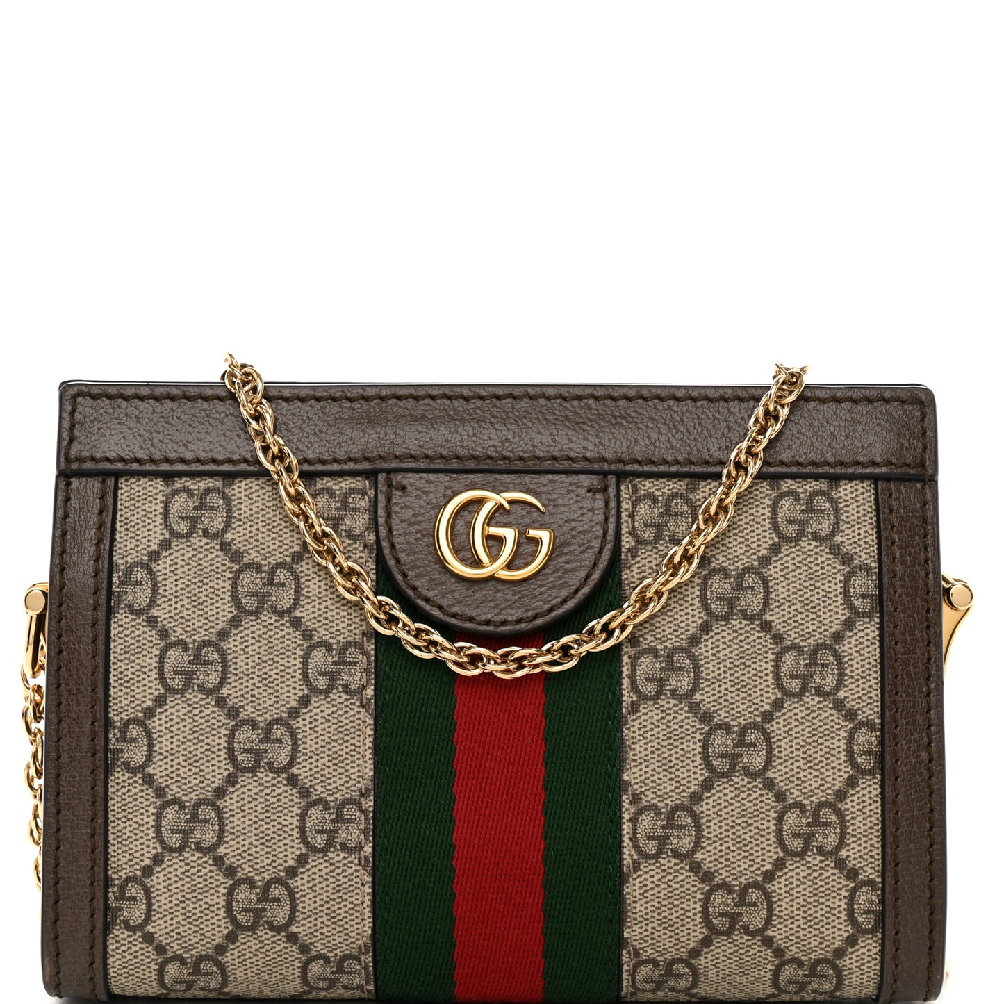 GG Supreme Monogram Textured Dollar Calfskin Web Mini Ophidia Chain Shoulder Bag Beige Ebony New Acero
