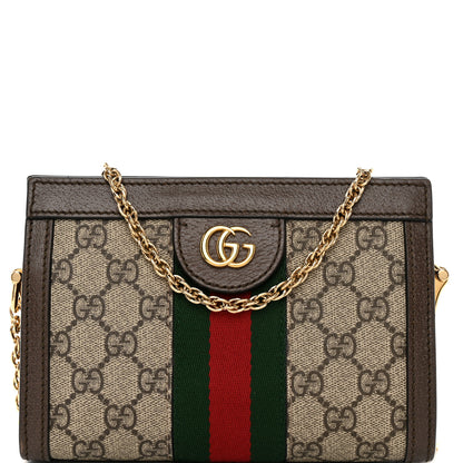 Gucci GG Supreme Monogram Textured Dollar Calfskin Web Mini Ophidia Chain Shoulder Bag Beige Ebony New Acero 8 of 12
