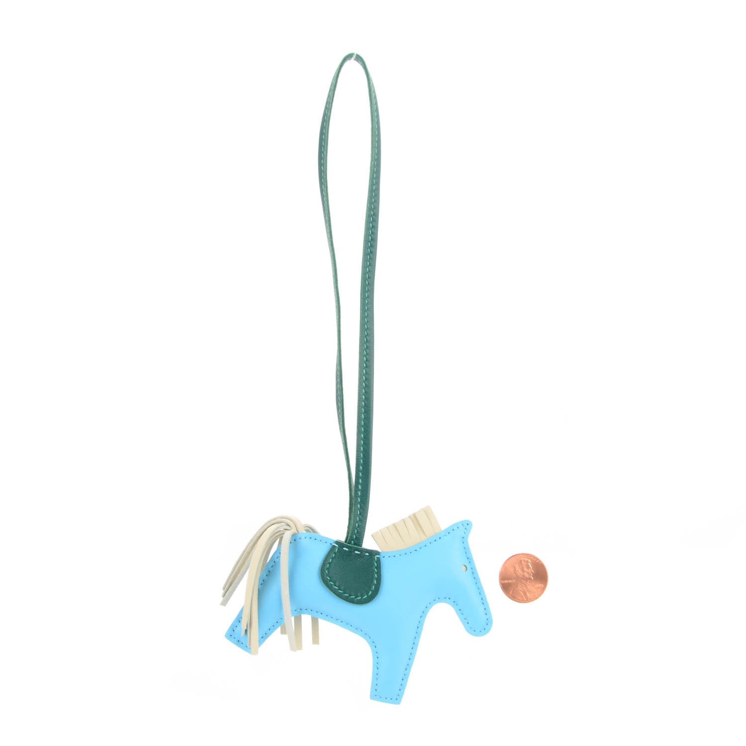 Hermes Milo Lambskin Grigri Rodeo Horse Bag Charm PM Celeste Malachite Craie 3 of 5