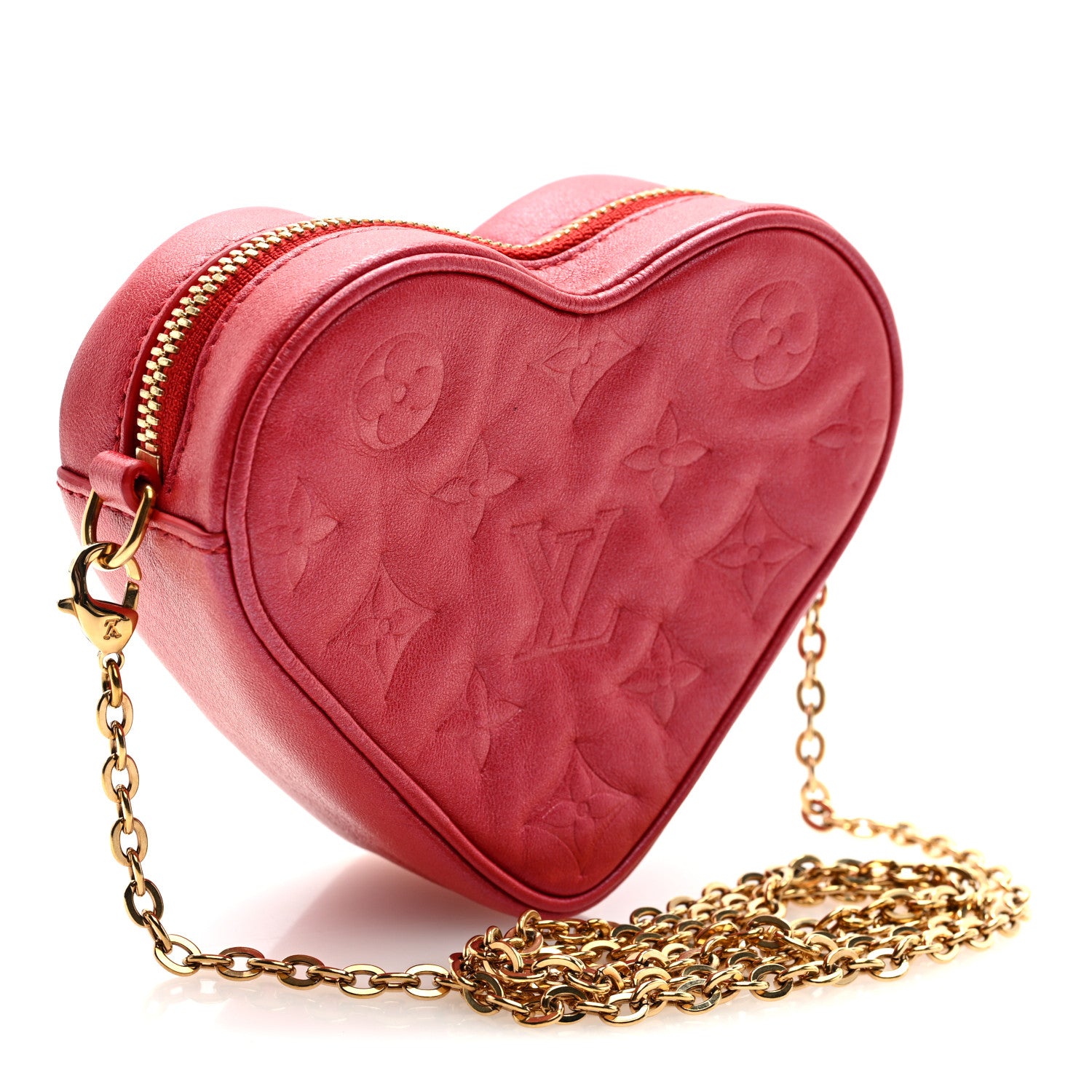Louis Vuitton Lambskin Embossed Monogram Fall In Love Sac Coeur Heart Chain Bag Lipstick Red 3 of 8