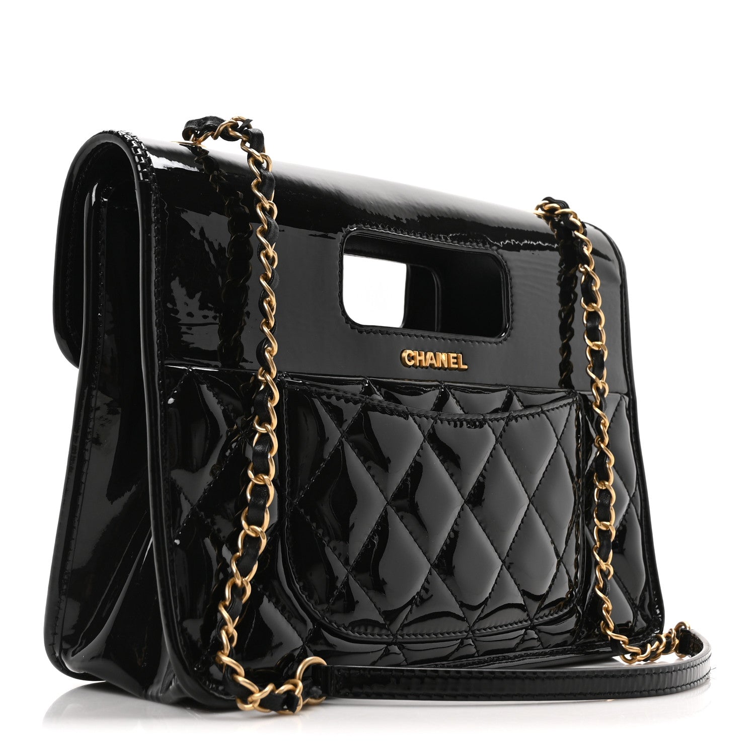 Chanel Patent Quilted Graphic Catch Flap Black 3 of 10