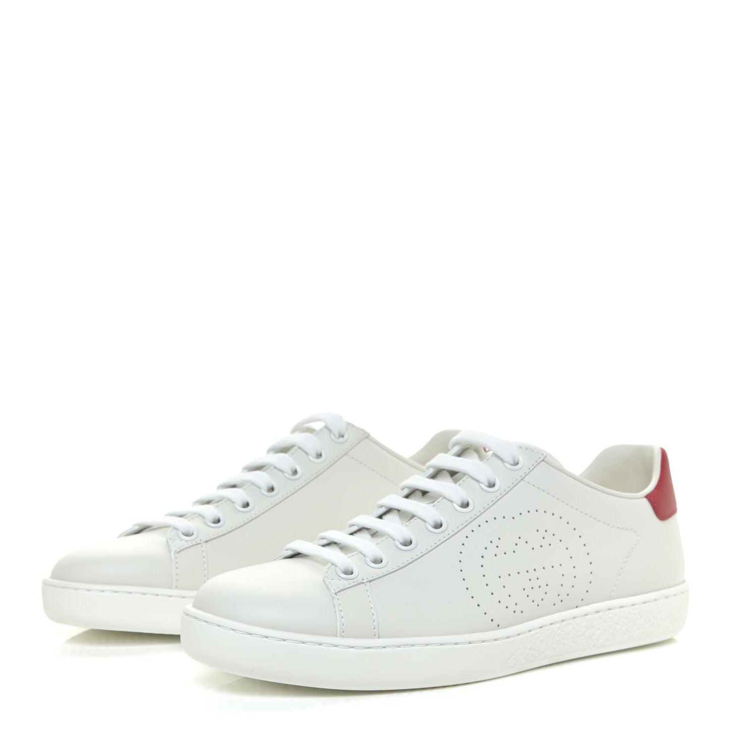 Calfskin Interlocking G Perforated Womens Ace Sneakers 36 White Hibiscus Red