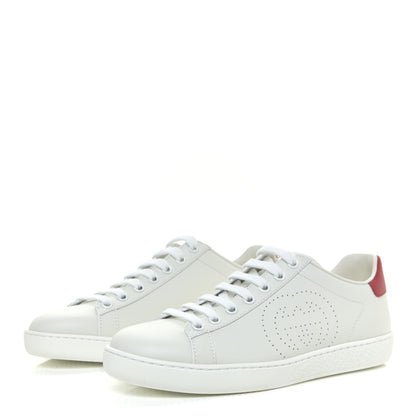 Gucci Calfskin Interlocking G Perforated Womens Ace Sneakers 36 White Hibiscus Red 3 of 11