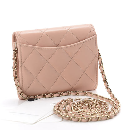 Chanel Lambskin Quilted Flap Card Holder On Chain Light Pink 3 of 12