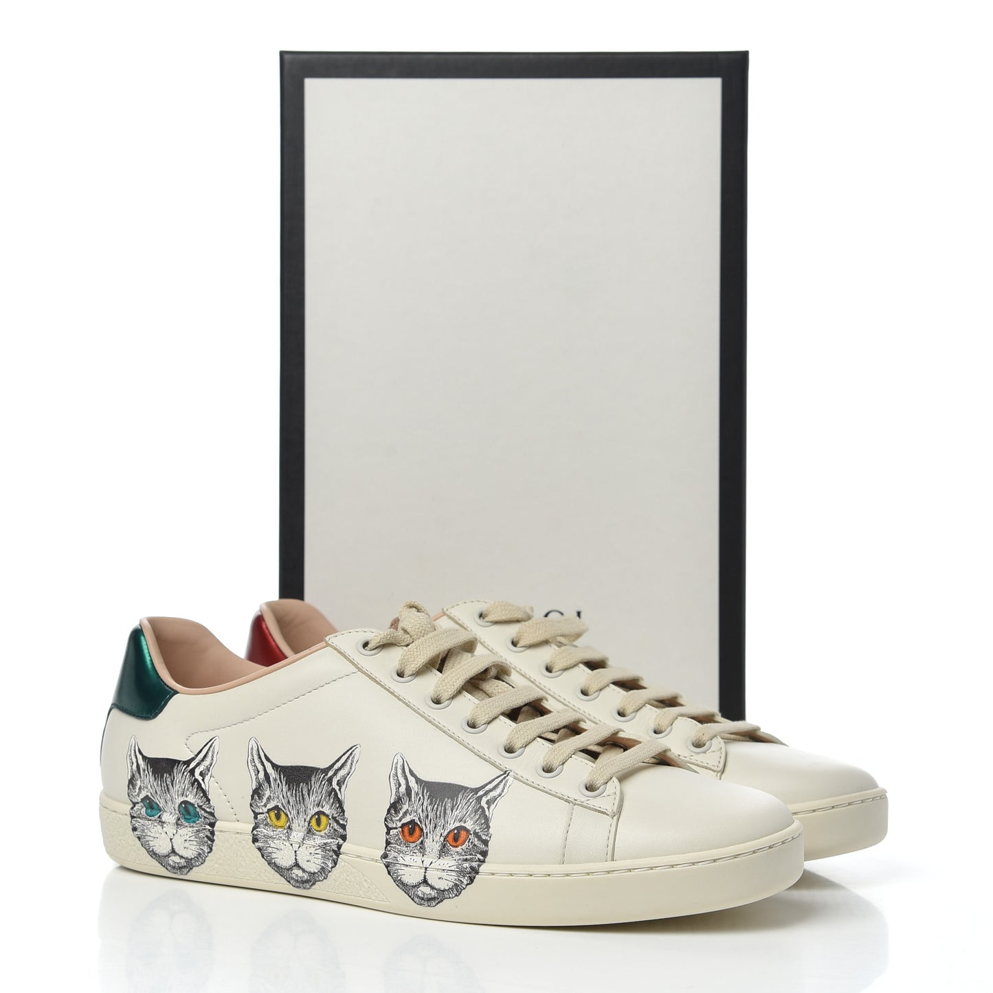 Calfskin Mystic Cat Print Womens Ace Sneakers 40 White