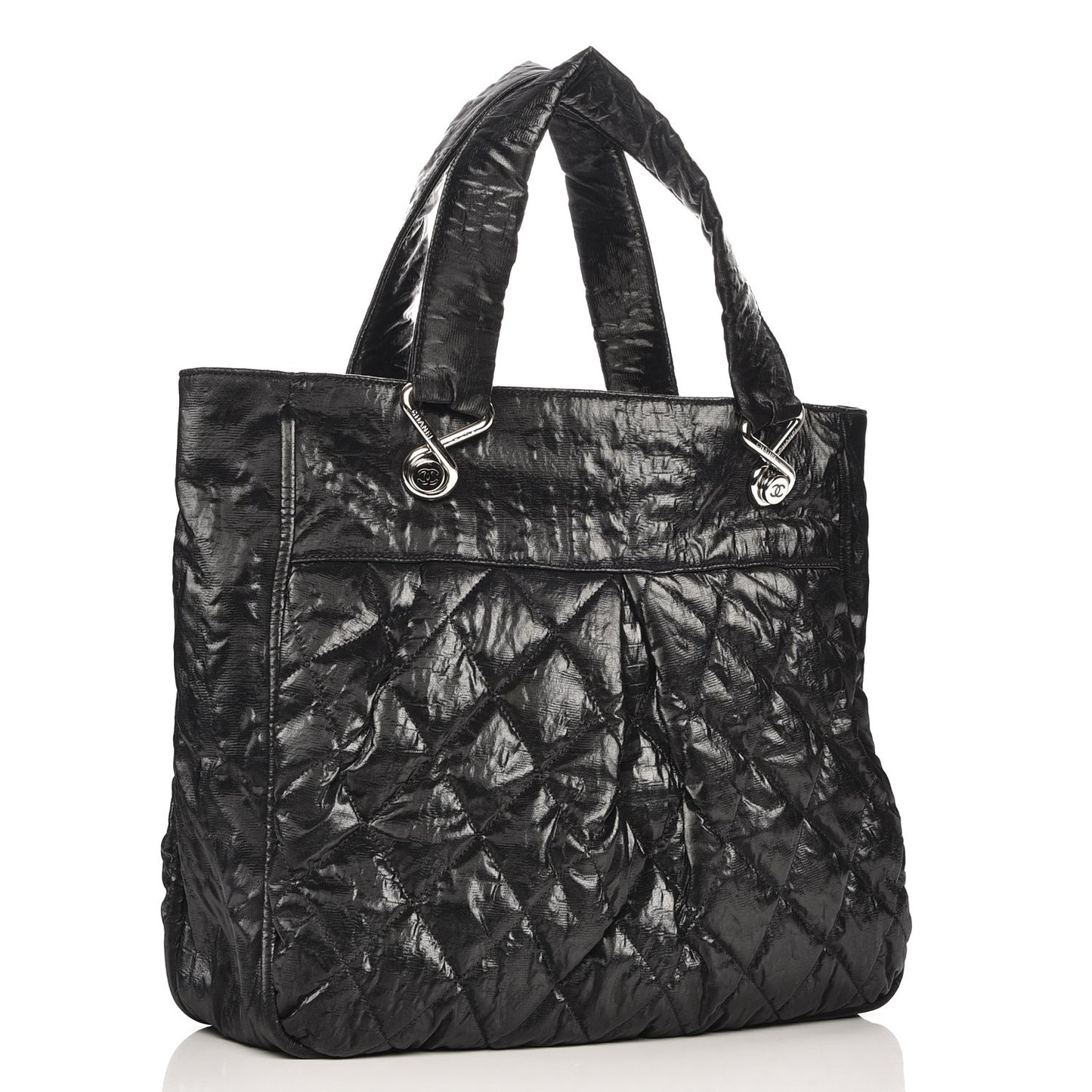 Crinkled Coated Canvas Large Le Marais Tote Black