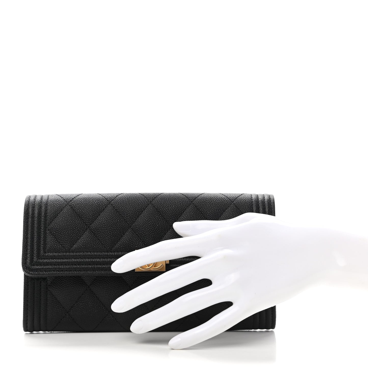 Caviar Quilted Large Boy Gusset Flap Wallet Black