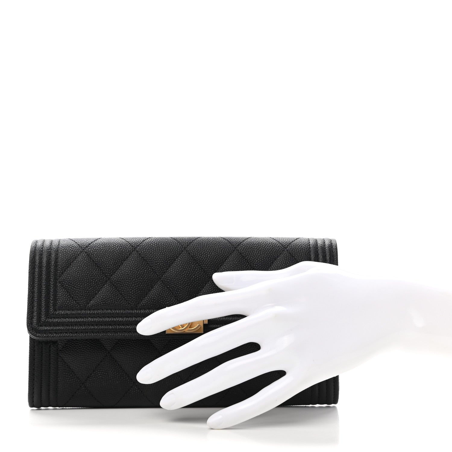 Chanel Caviar Quilted Large Boy Gusset Flap Wallet Black 2 of 8