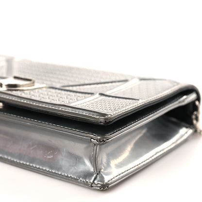 Christian Dior Metallic Patent Micro-Cannage Diorama Wallet on Chain Pouch Silver 8 of 11