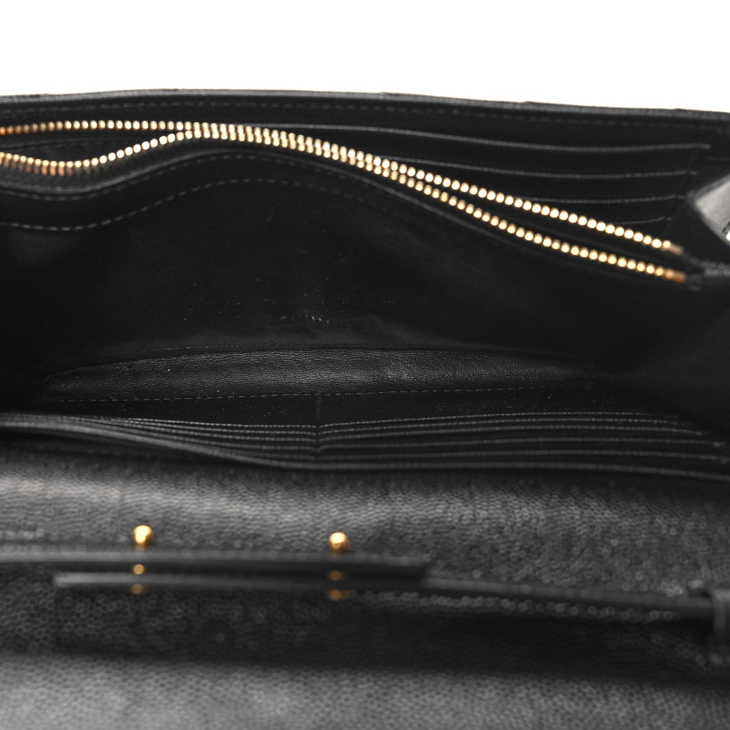 Saint Laurent Grain De Poudre Matelasse Chevron Monogram Chain Wallet Black 6 of 12