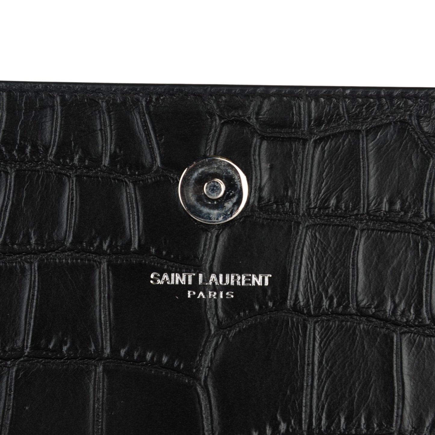Calfskin Crocodile Embossed Classic Kate Monogram Clutch Black