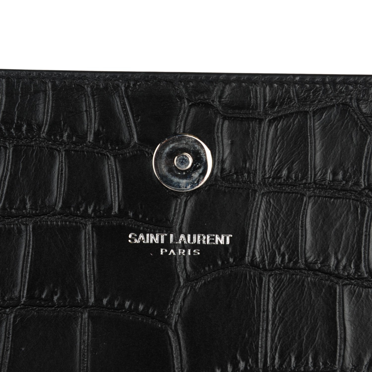 Saint Laurent Calfskin Crocodile Embossed Classic Kate Monogram Clutch Black 8 of 8