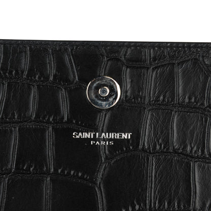 Saint Laurent Calfskin Crocodile Embossed Classic Kate Monogram Clutch Black 8 of 8