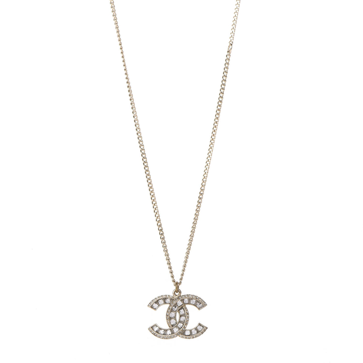 Chanel Crystal CC Pendant Necklace Gold 1 of 5