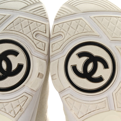 Chanel Suede Calfskin Fabric CC Sneakers 38.5 White 7 of 10