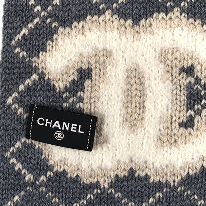 Chanel Wool Cashmere CC Scarf White Grey 3 of 3
